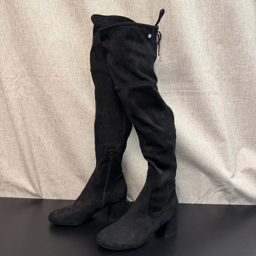 Liz Claiborne Over The Knee‎ Boots Women's 7.5M Black Suede Block Heels Timeless